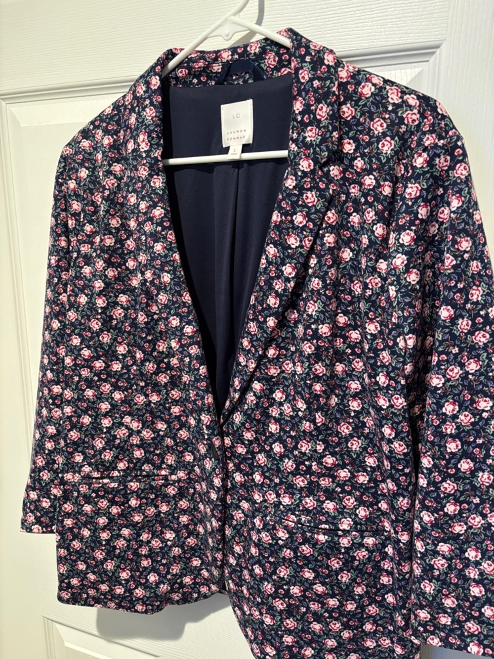 LC Lauren Conrad Navy Blazer with Pink Rose Floral Print